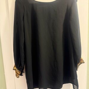Chic Black Blouse with Gold Detailing
